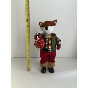 Vintage Christmas Fox Plush Woodland Holiday Decor Holding Tree - Cracker Barrel
